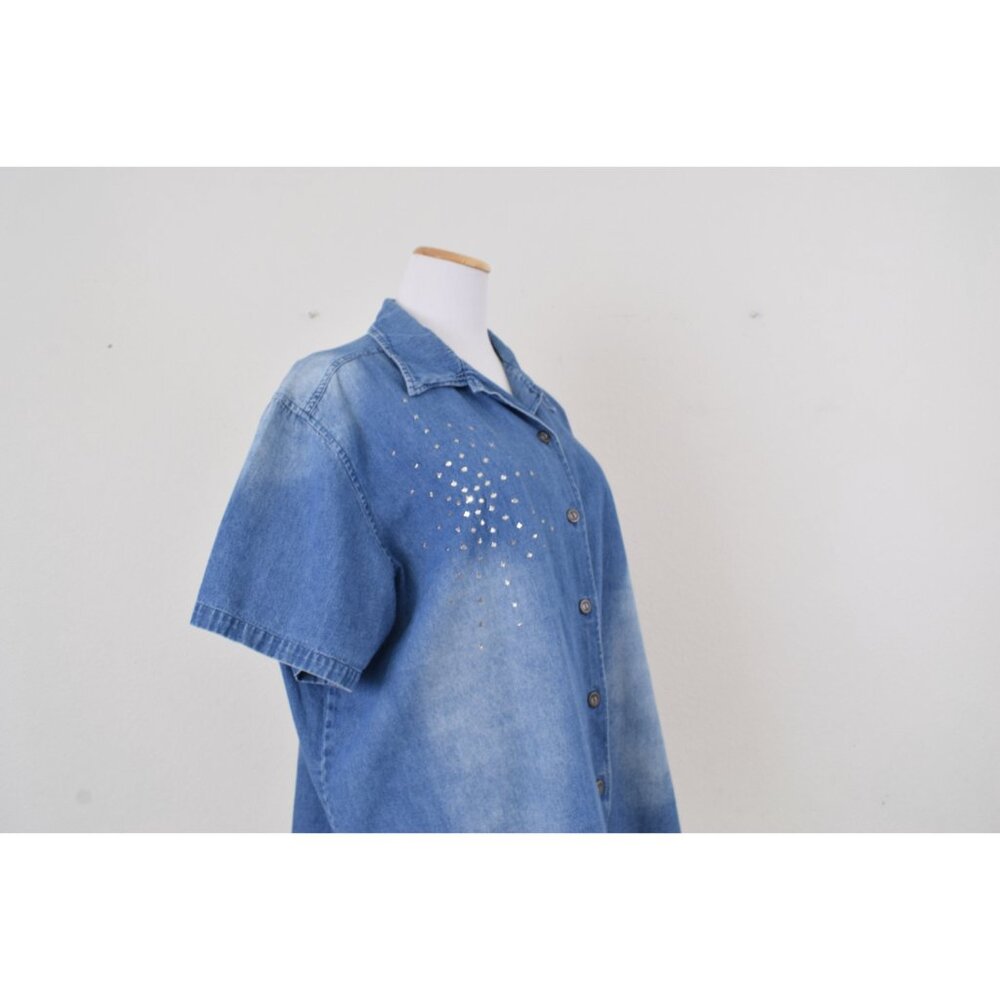 Vintage 90s Jane Ashley‎ Blue Button Down Blouse | size 2x - Picture 4 of 10